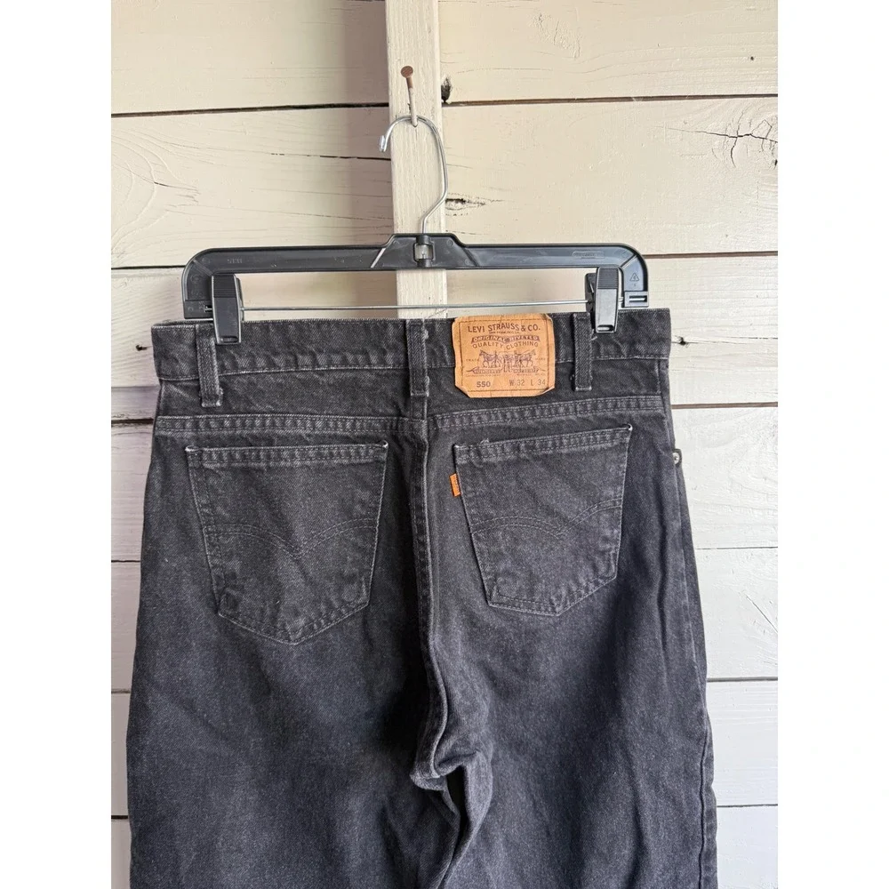 Vintage Levis 550 Orange Tab Black Jeans Made in USA Relaxed Tapered 32x34 Mens